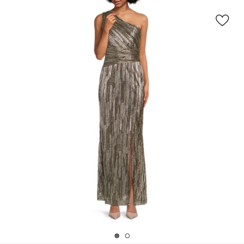 Eliza J One-Shoulder Metallic Gown